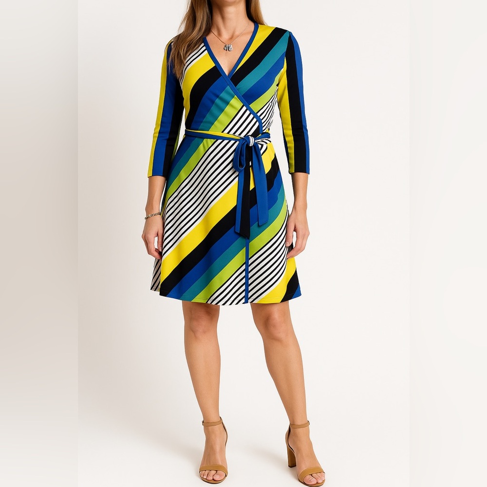 Striped Multicolor Wrap Dress